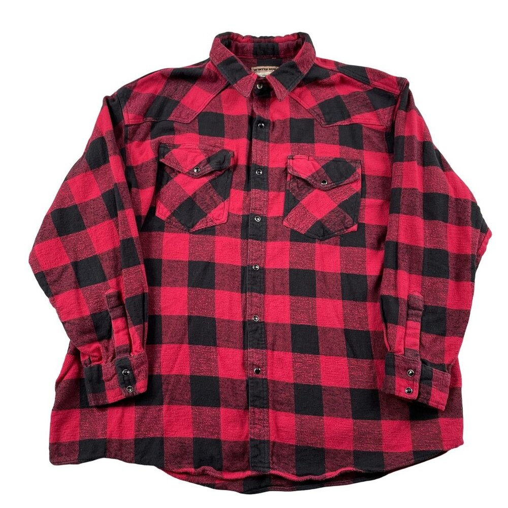 Winter‎ Run Buffalo Check Shirt Mens XXL Black Red Plaid Snap Button Heavy